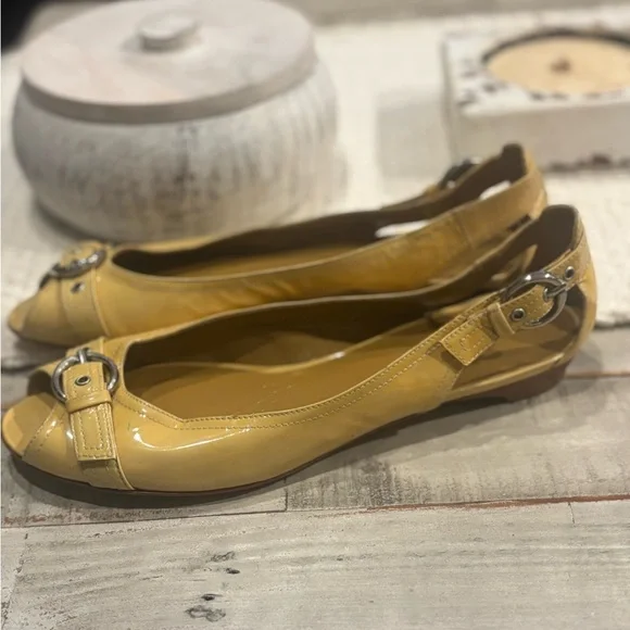 Stuart Weitzman Yellow Peep-Toe Buckle Flats - Picture 8 of 8